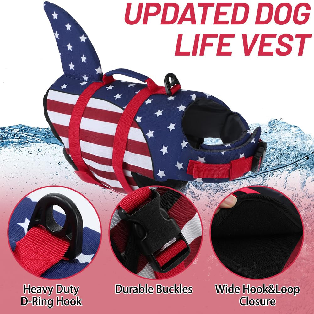 EMUST dog life jacket shark adjustable belt ensures secure, comfortable fit.