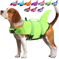 EMUST dog life vest front view in bright green for high water visibility.