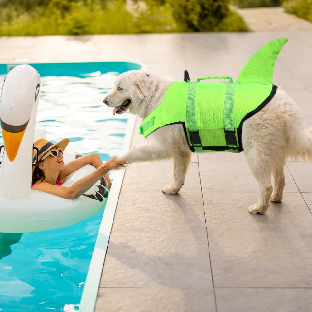 EMUST dog life vest with D-ring for leash attachment during water adventures.