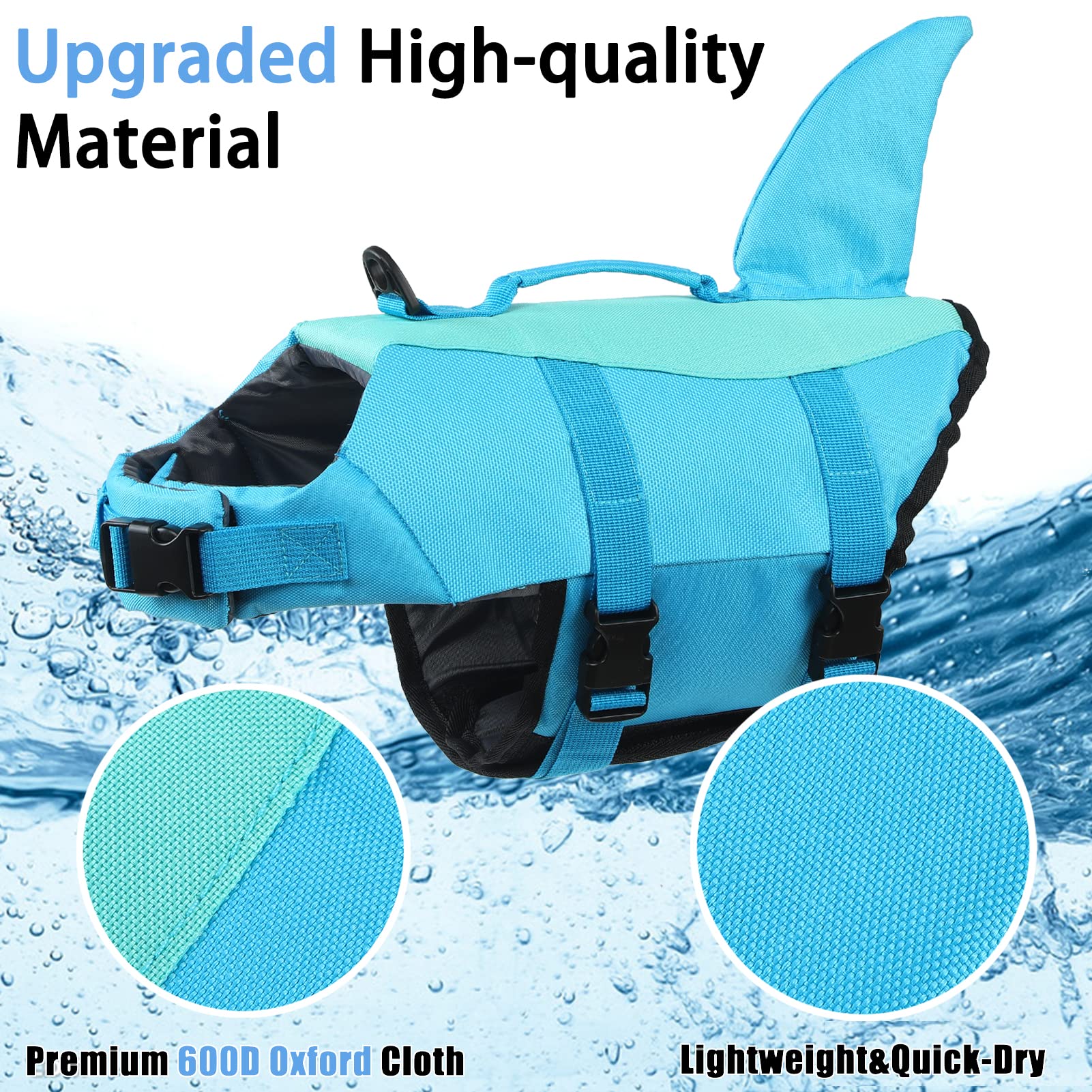 EMUST dog life vest Pool Blue back view for high visibility in water