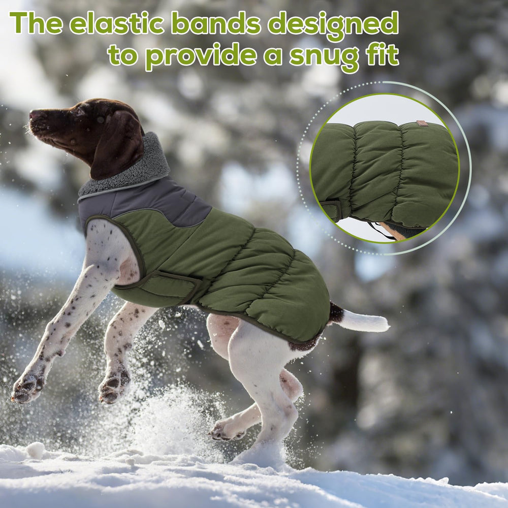 EMUST dog winter coat back elastic for a snug, flexible fit.