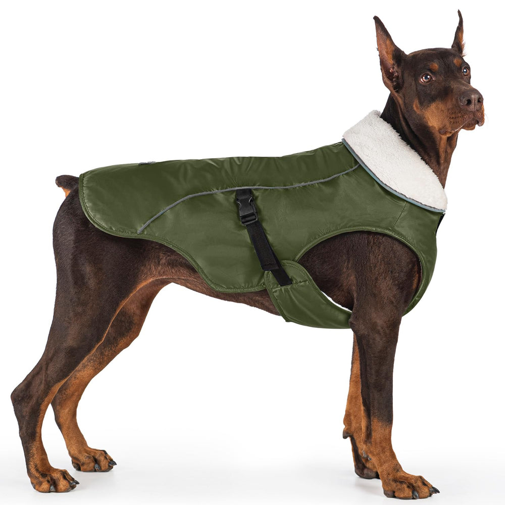 EMUST dog winter coat front zipper harness enables easy on-and-off in chilly mornings