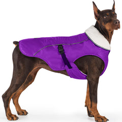 EMUST dog winter coat purple front view helps keep your pup warm on cold walks