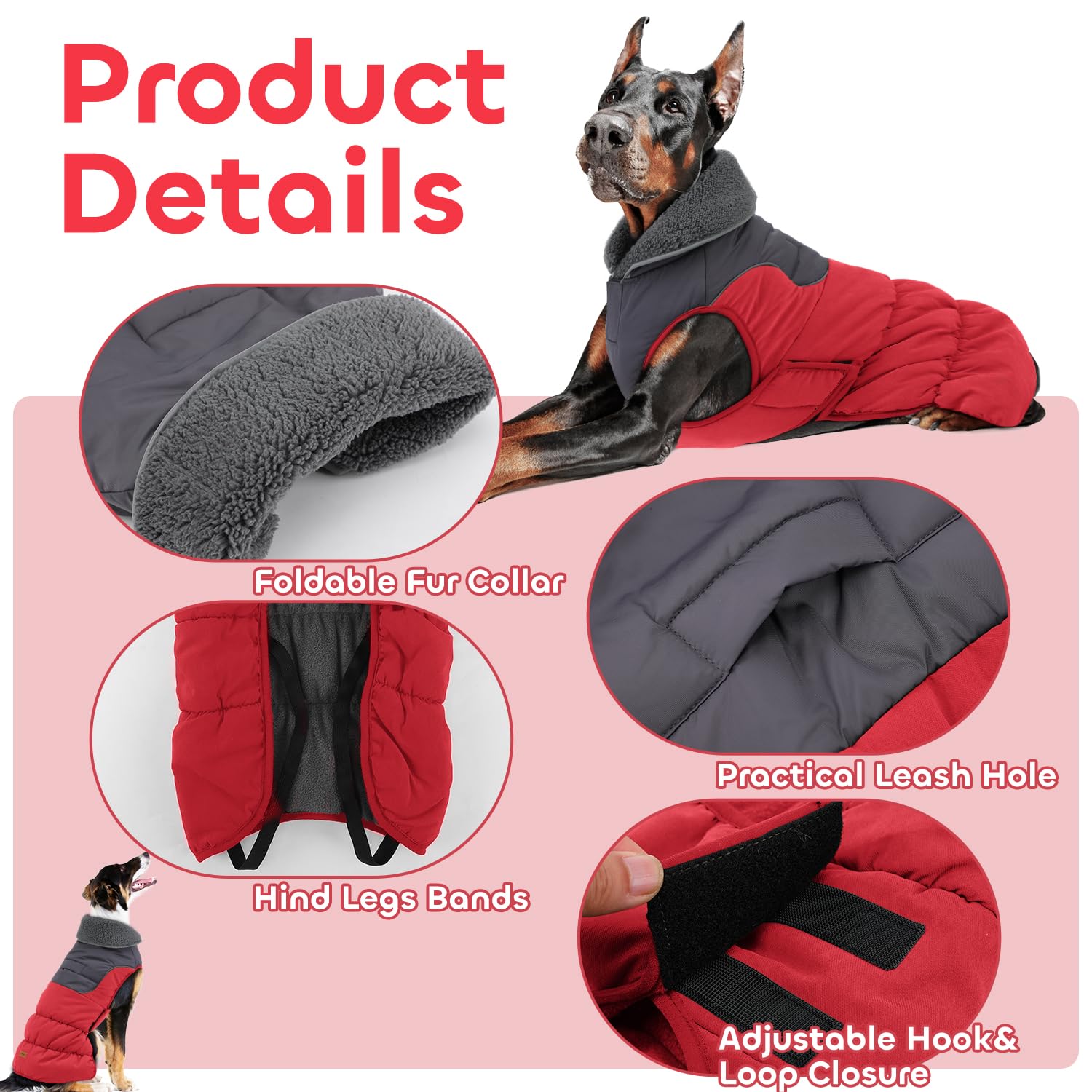 EMUST dog winter coat with turtleneck foldable collar adds extra warmth and comfort
