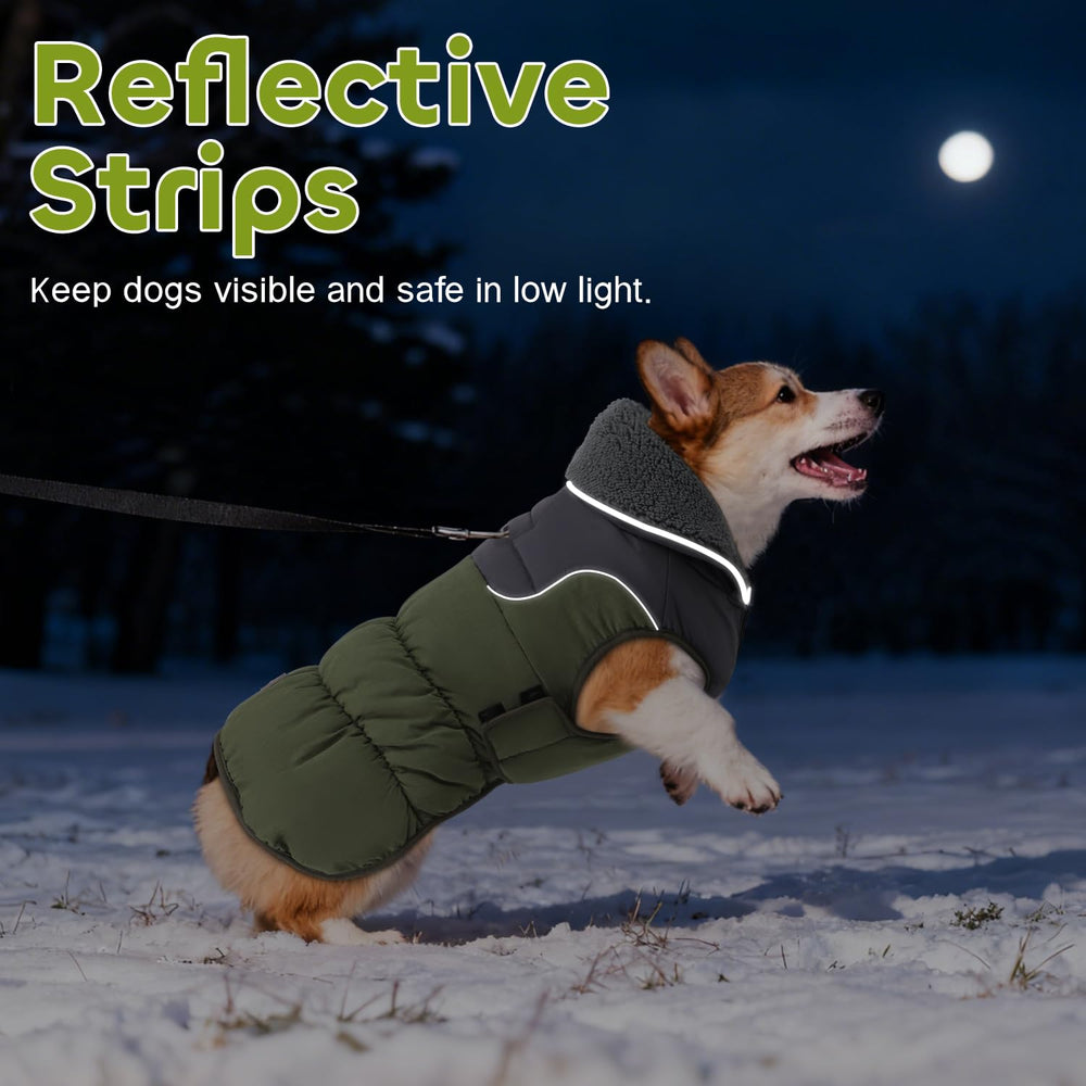 EMUST dog winter coat waterproof-windproof fabric keeps your dog dry in mist or snow.