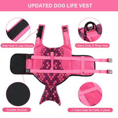 EMUST life vest with heavy-duty D-ring for leash attachment and control.