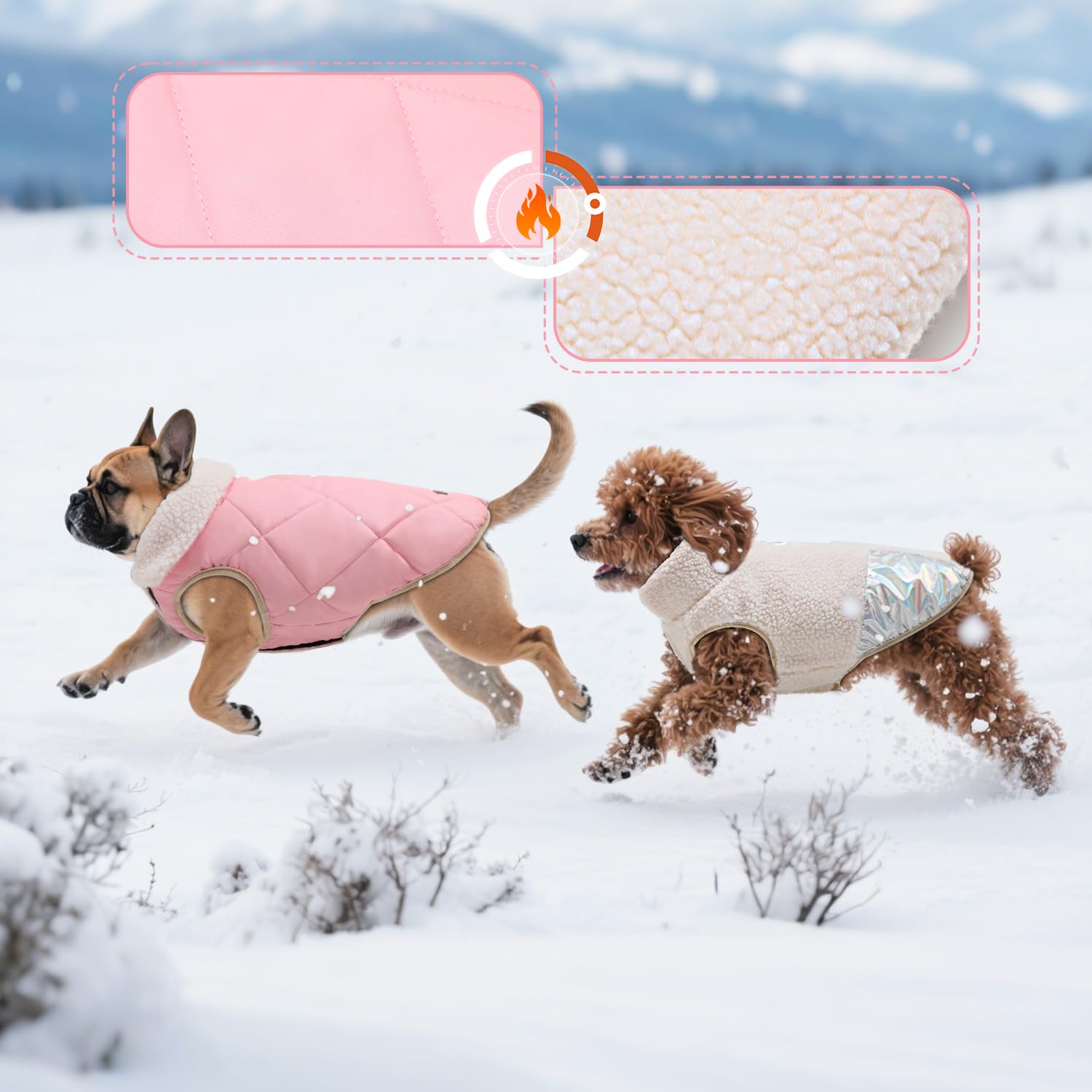EMUST Quilted Warm Small Dog Coat easy-closure hoop-loop for quick dressing.