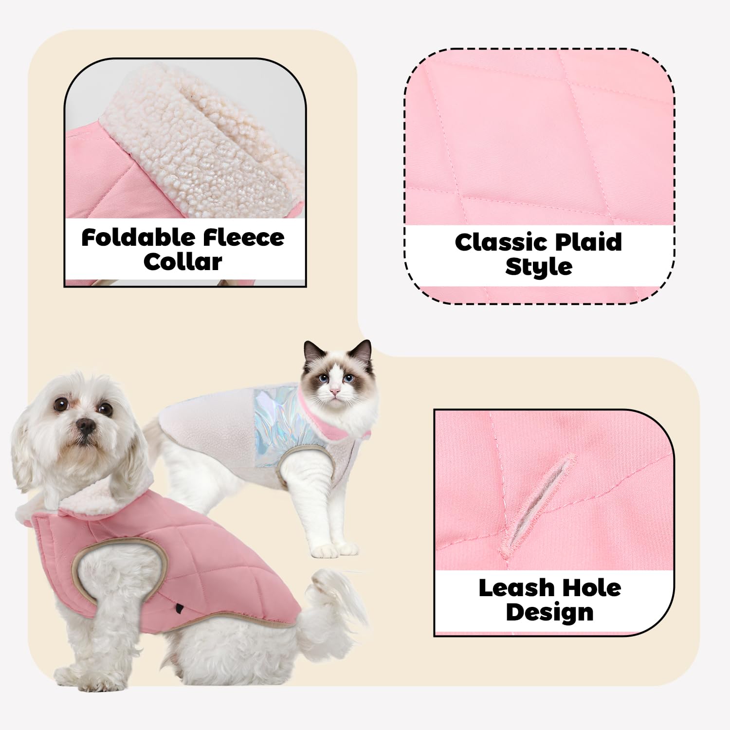 EMUST Quilted Warm Small Dog Coat leash-hole design enables secure walks.