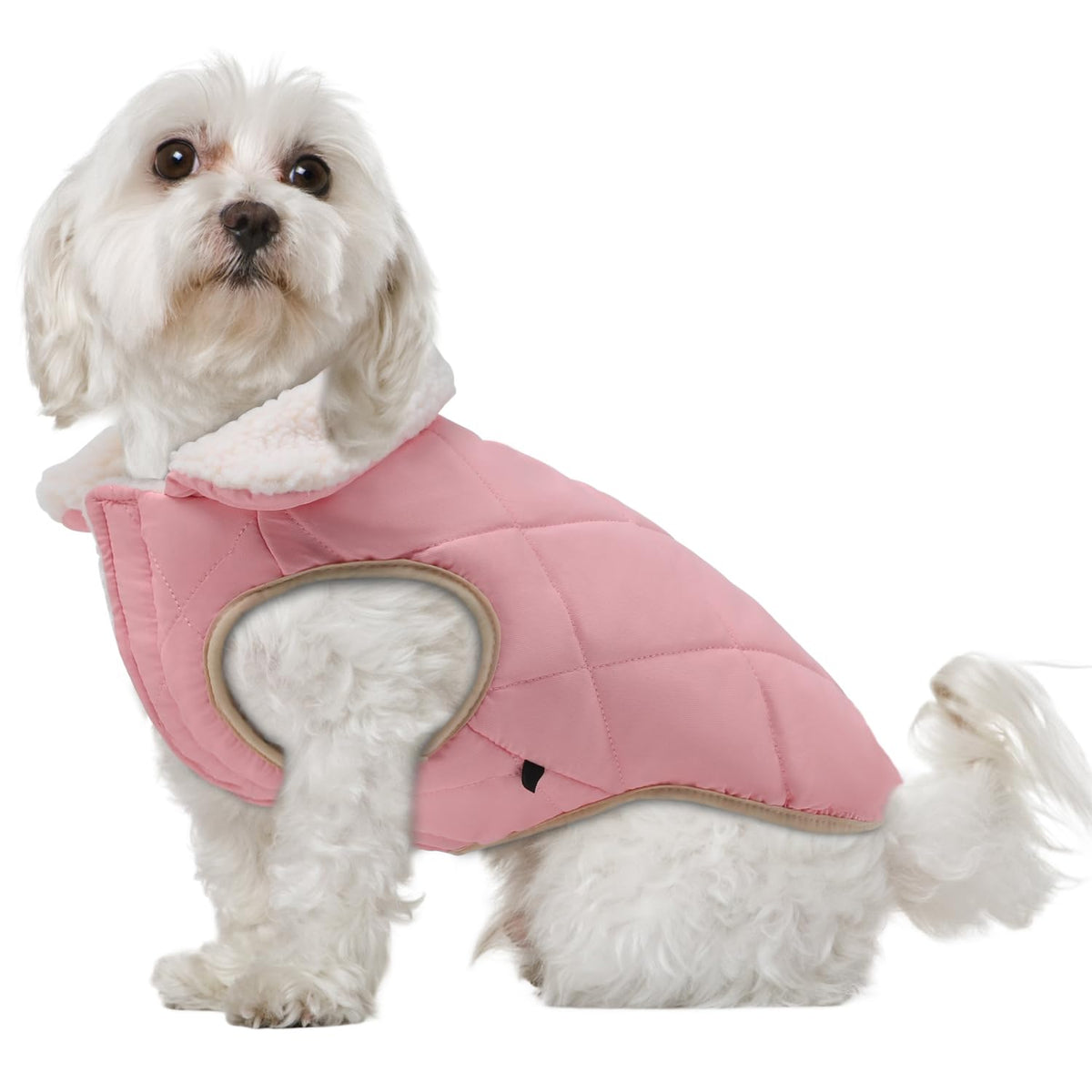EMUST Quilted Warm Small Dog Coat sherpa fleece closeup for cozy warmth.