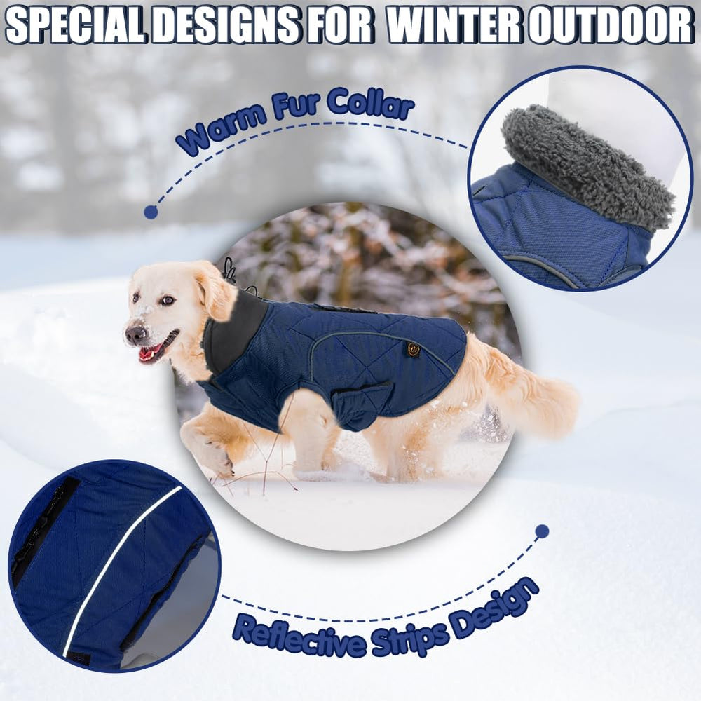 EMUST winter coat dark blue with harness zipper for easy, secure outerwear.