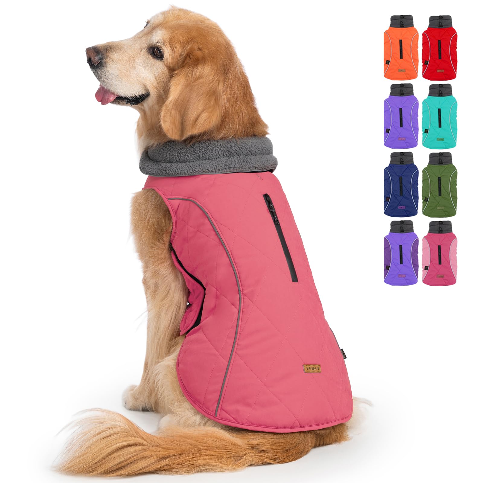 EMUST winter coat for XXL dogs in pink on a walk providing windproof warmth