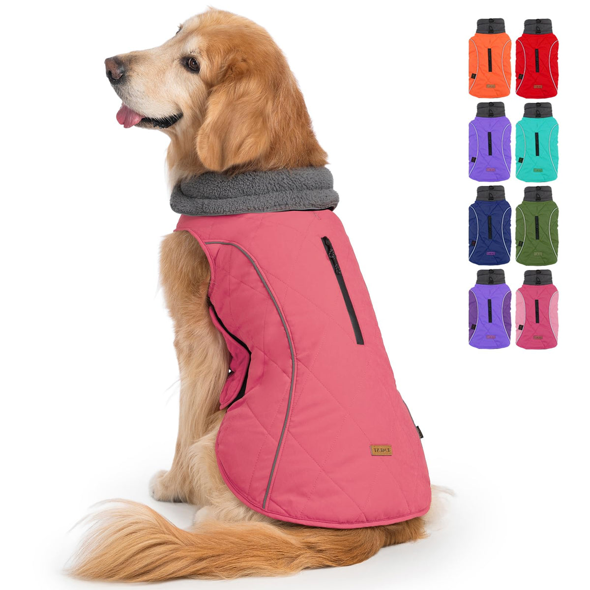 EMUST winter coat for XXL dogs in pink on a walk providing windproof warmth