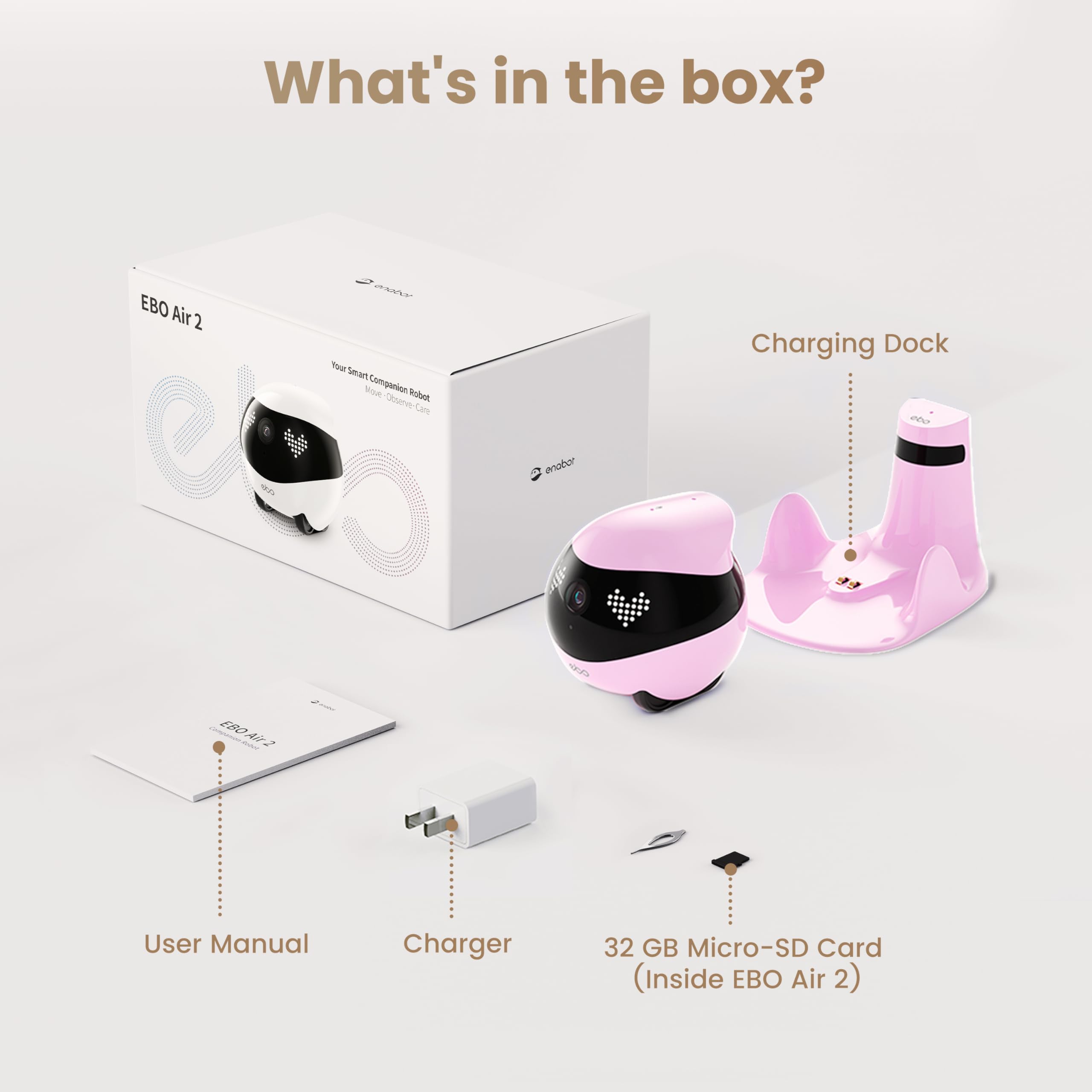 Enabot EBO Air 2 Robin Pink color option complements home decor.