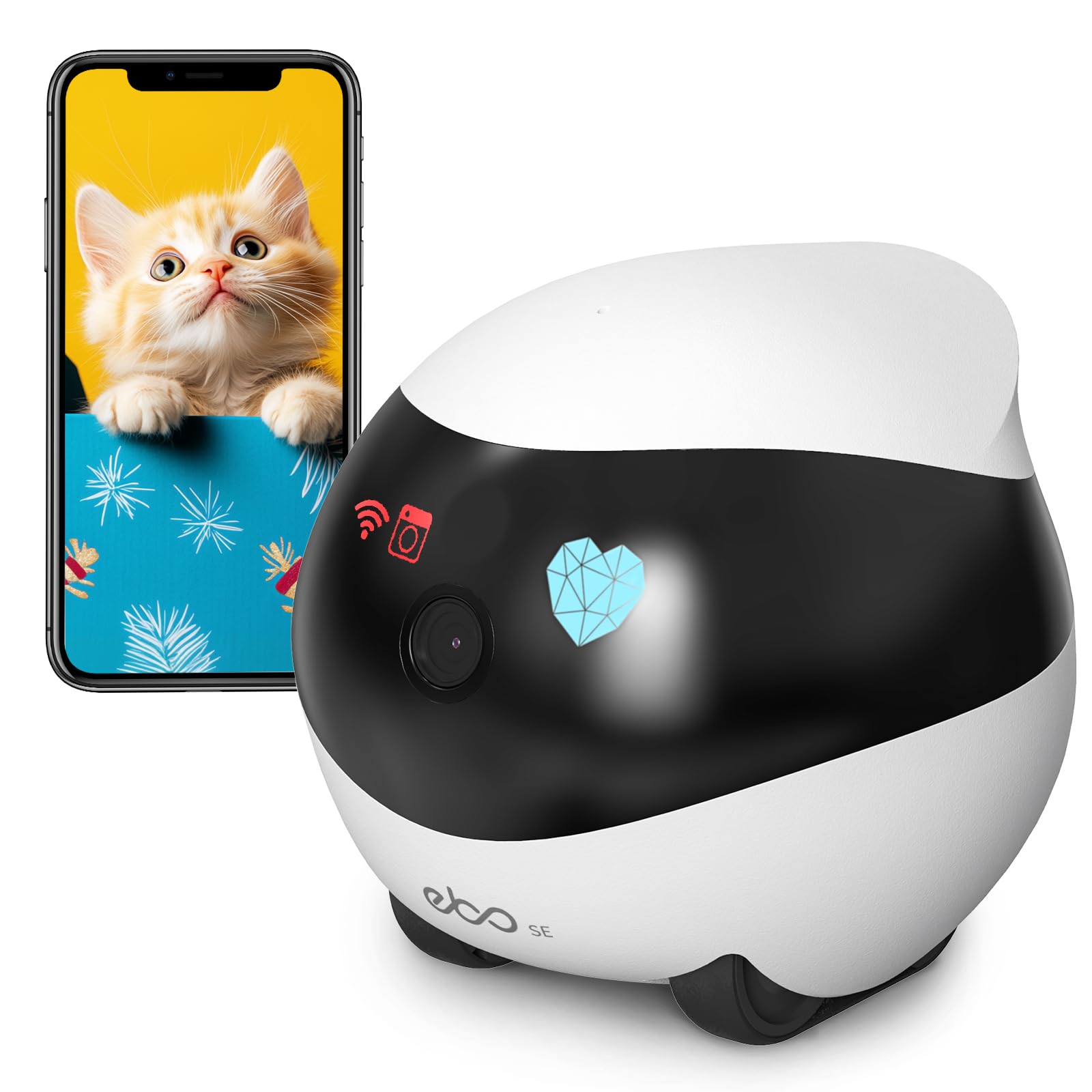 Enabot EBO SE 360° view shows full-room coverage for pet monitoring.