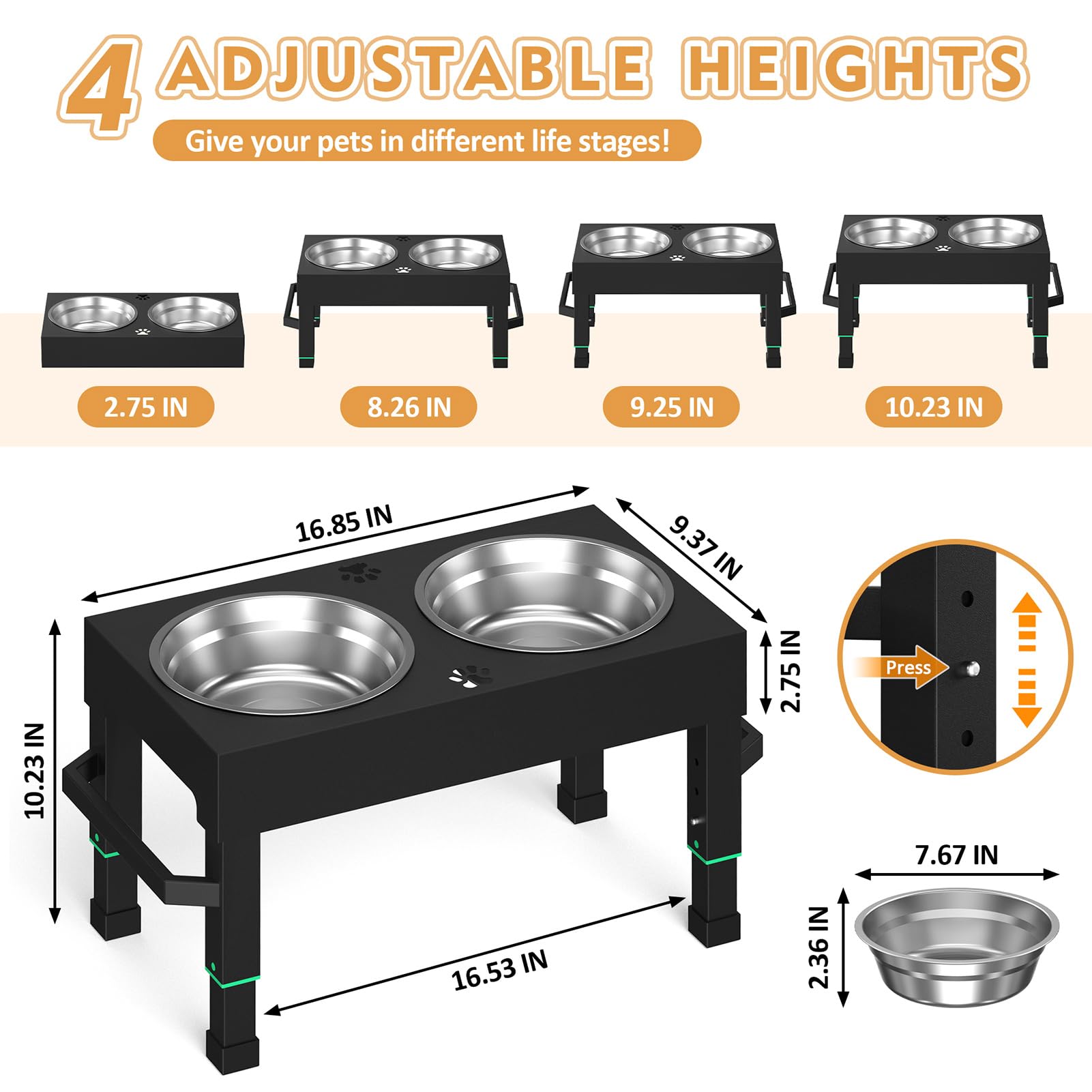 Enayplon height-adjustable stand offers 4 levels for growing dogs and comfort