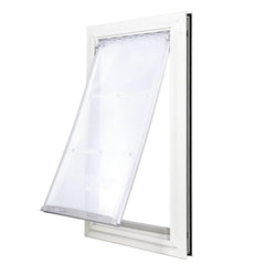 Endura Flap single flap pet door frame demonstrates durable aluminum frame for weather resistance.