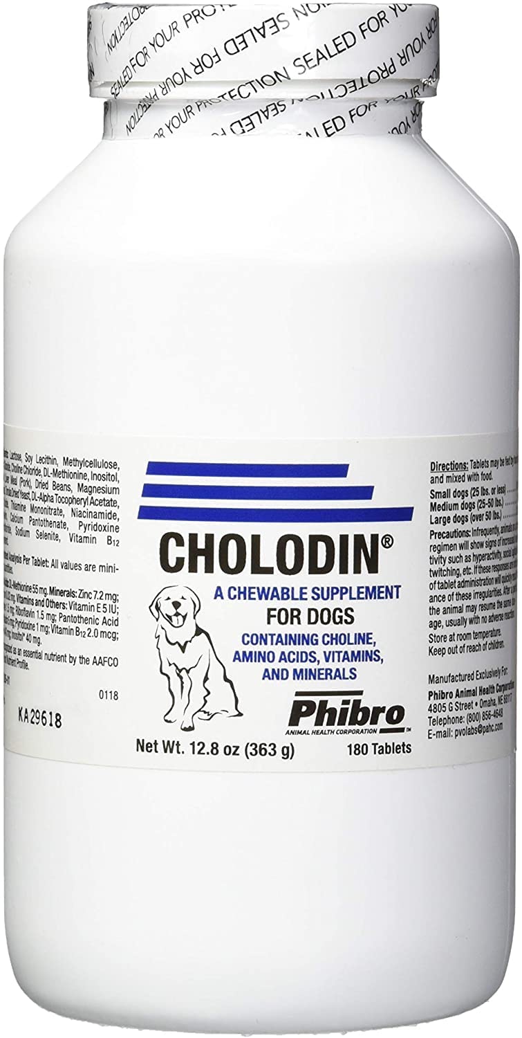 EnerCal Cholodin canine chewable tablets bottle supports memory and coat health.