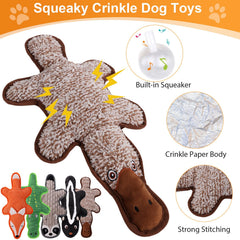 Eneston raccoon toy with squeaker and crinkle for lively solo and interactive play.
