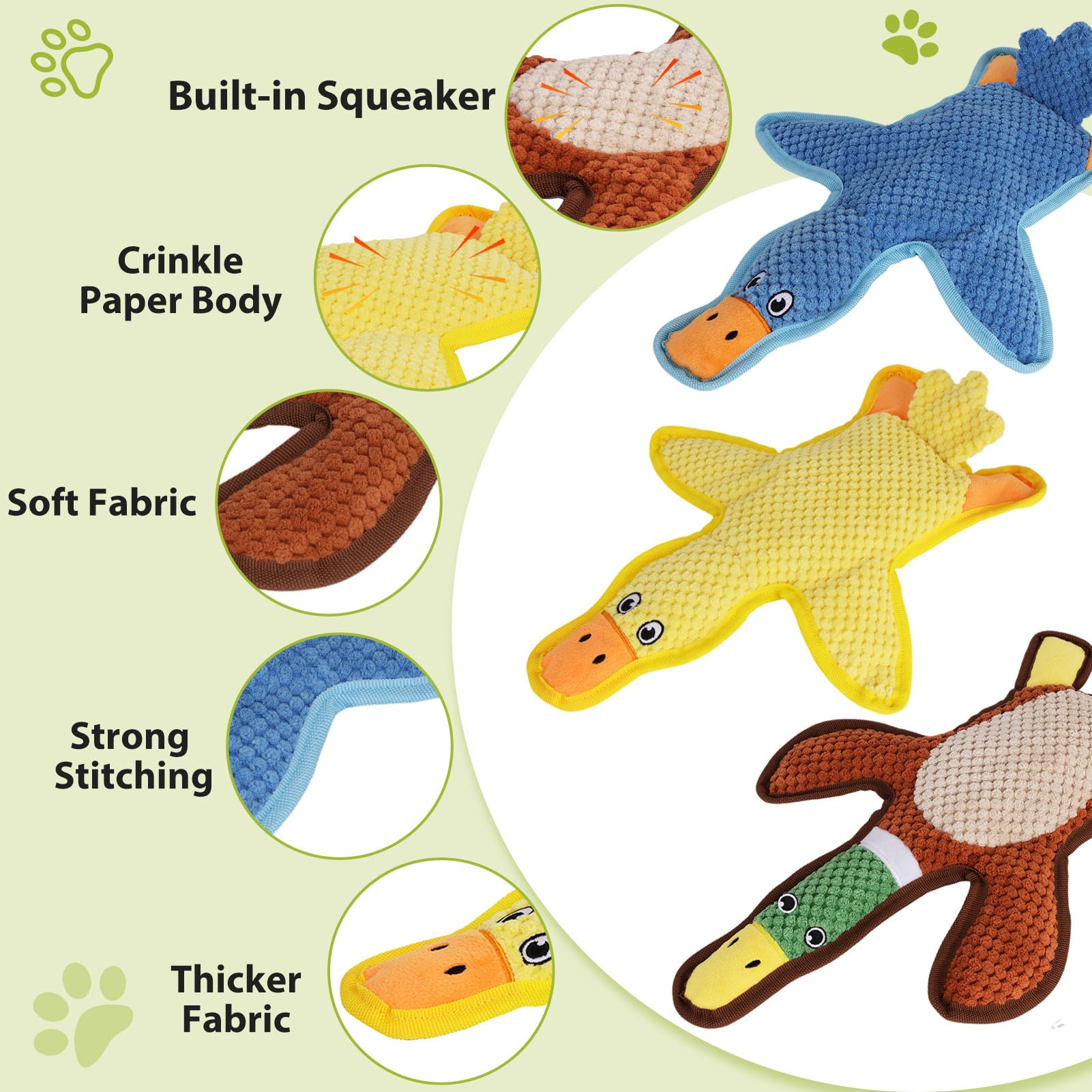 Eneston duck toy with crinkle sound for sensory engagement.