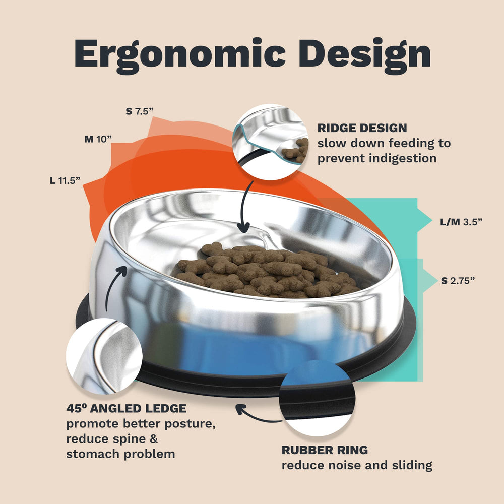 Enhanced Pet Bowl anti-slip bottom keeps bowls steady while pets eat.