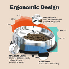 Enhanced Pet Bowl anti-slip bottom keeps bowls steady while pets eat.