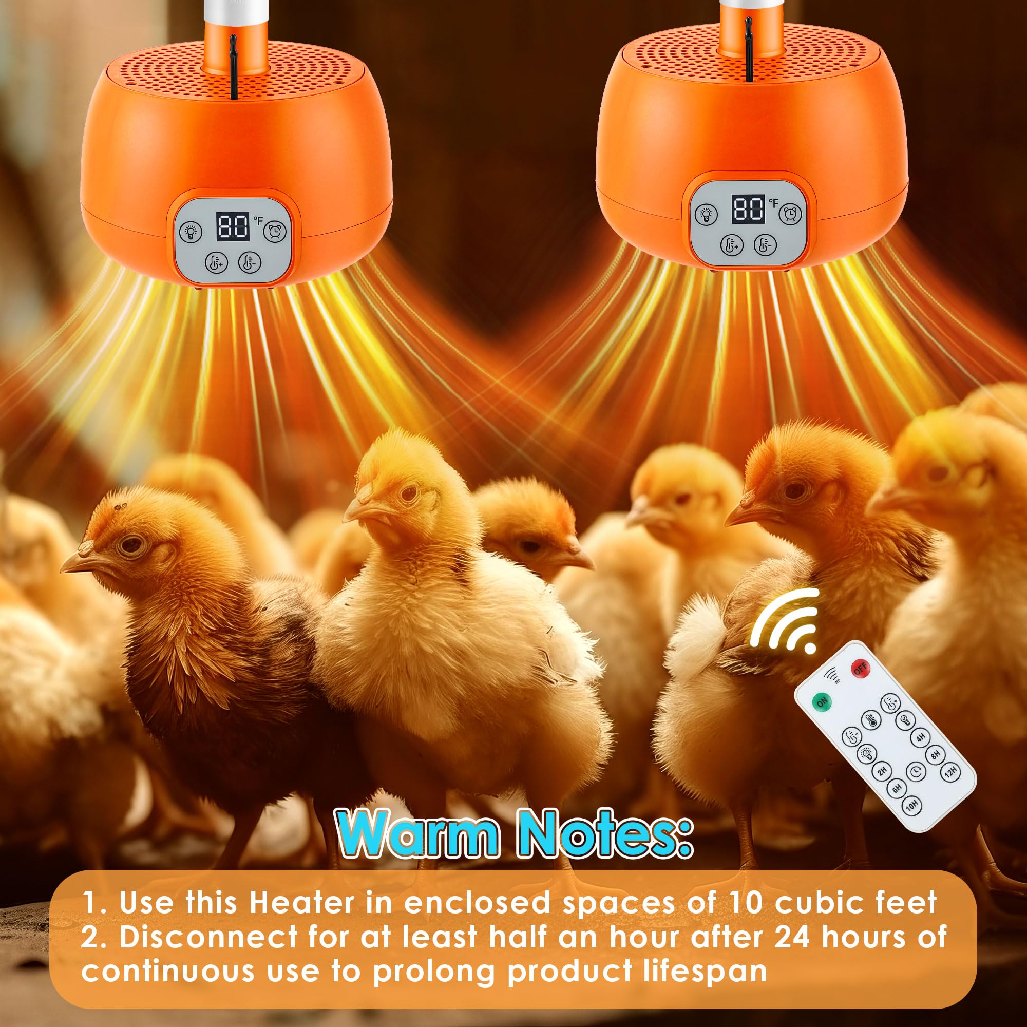 Enhon chicken coop heater assembly instructions presented alongside the unit.