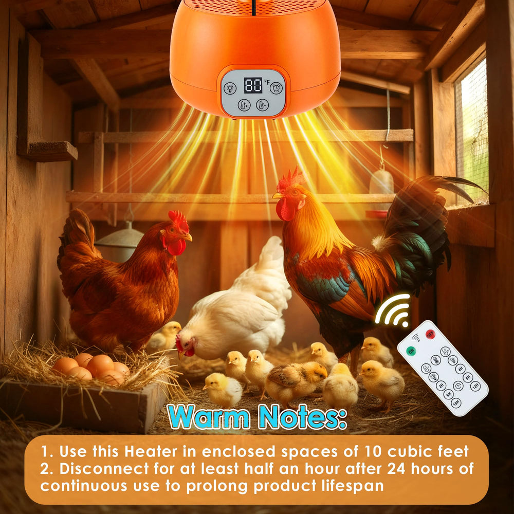 Enhon chicken coop heater circulation fan evenly distributes warmth for consistent comfort.