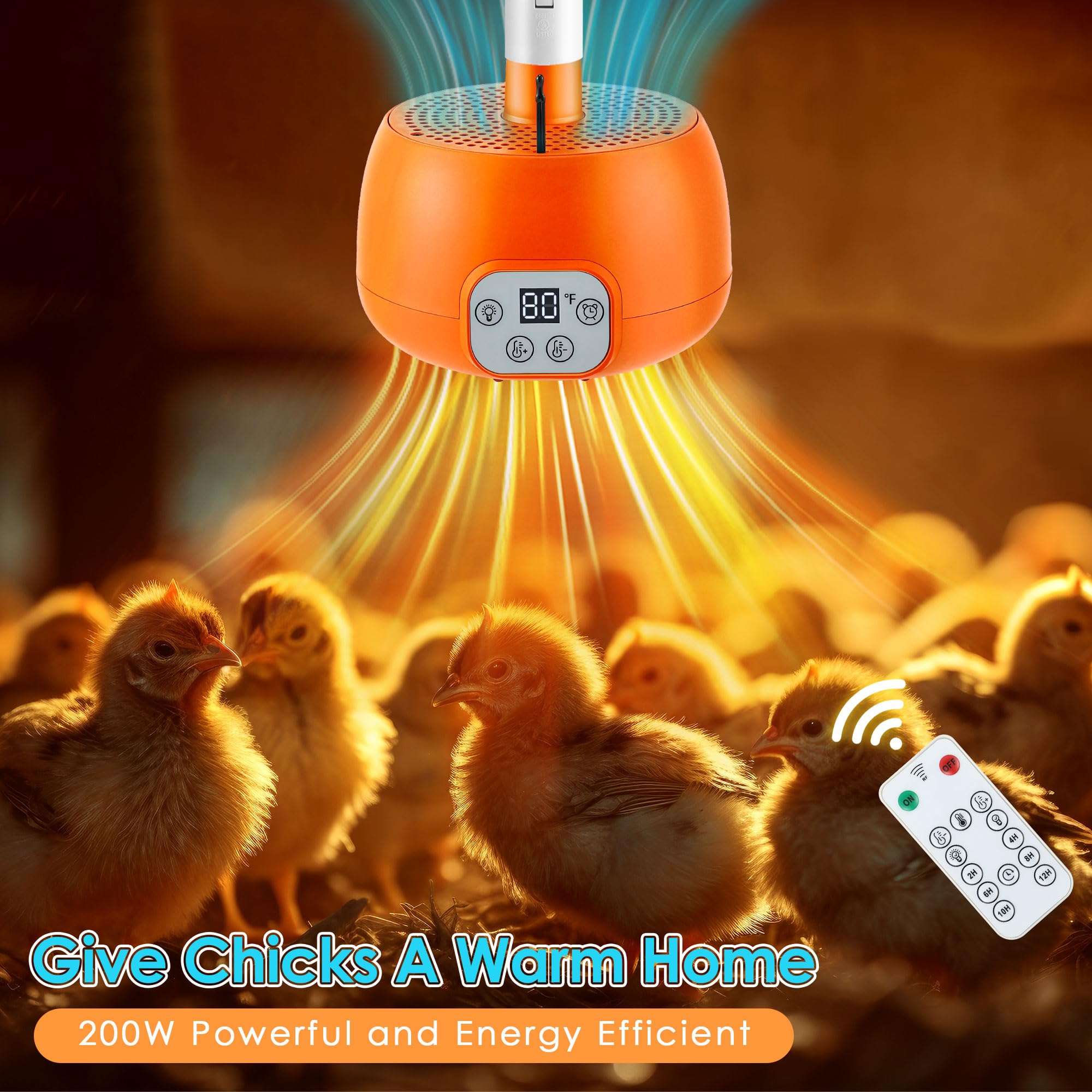 Enhon chicken coop heater digital display highlights precise temperature control for chicks.