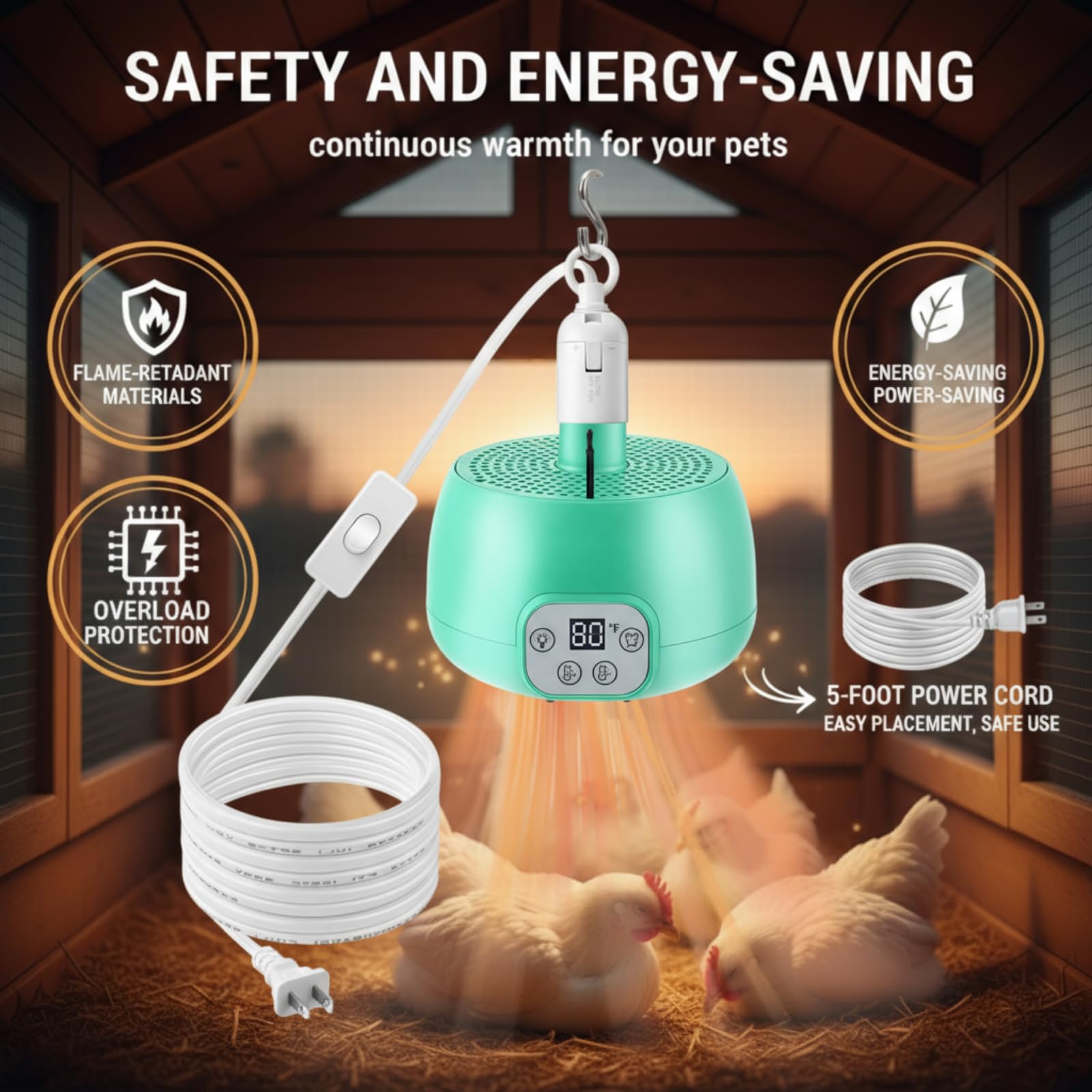 Enhon chicken coop heater energy-saving design reduces power use during constant warmth