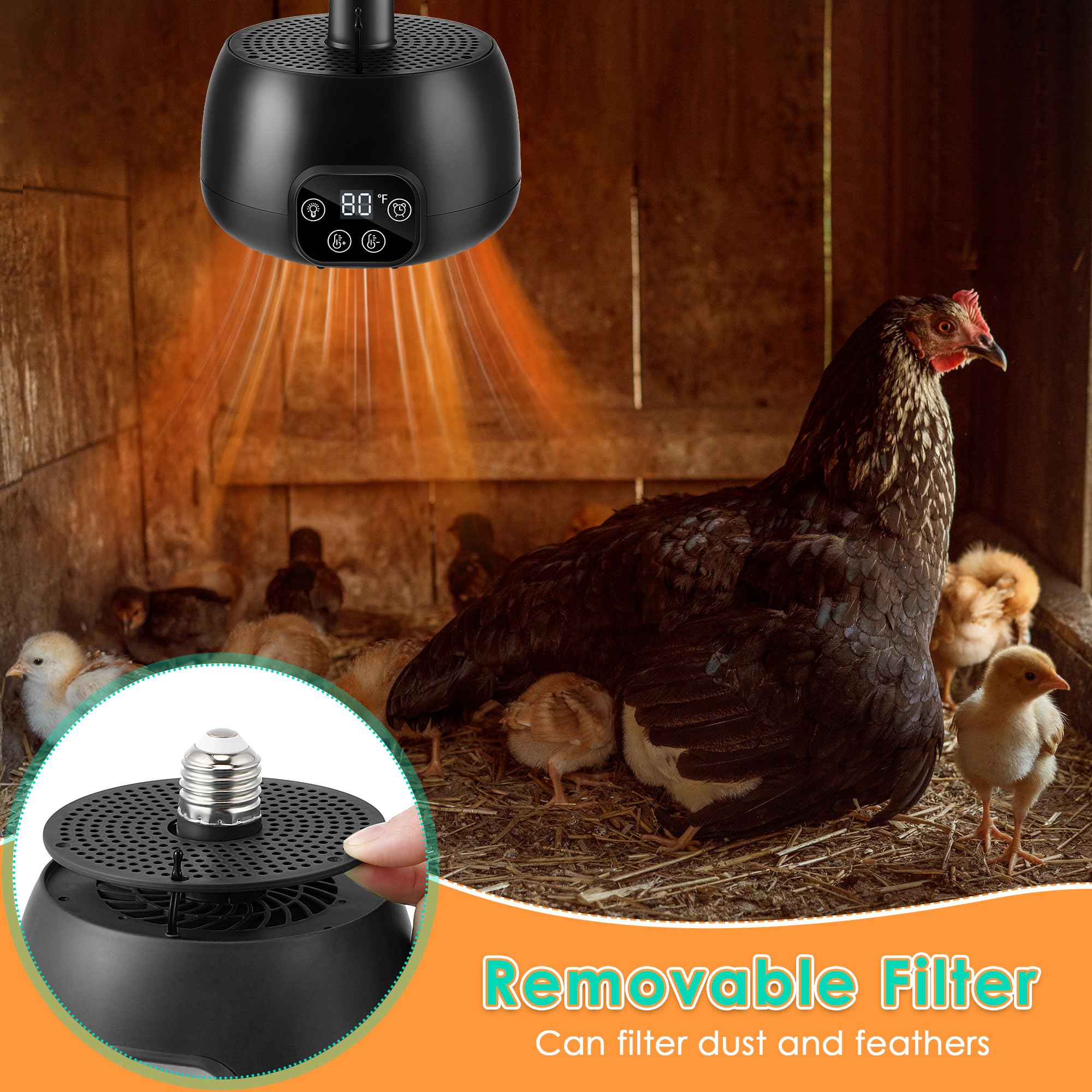 Enhon heater designed for indoor and outdoor use in various small-animal enclosures.