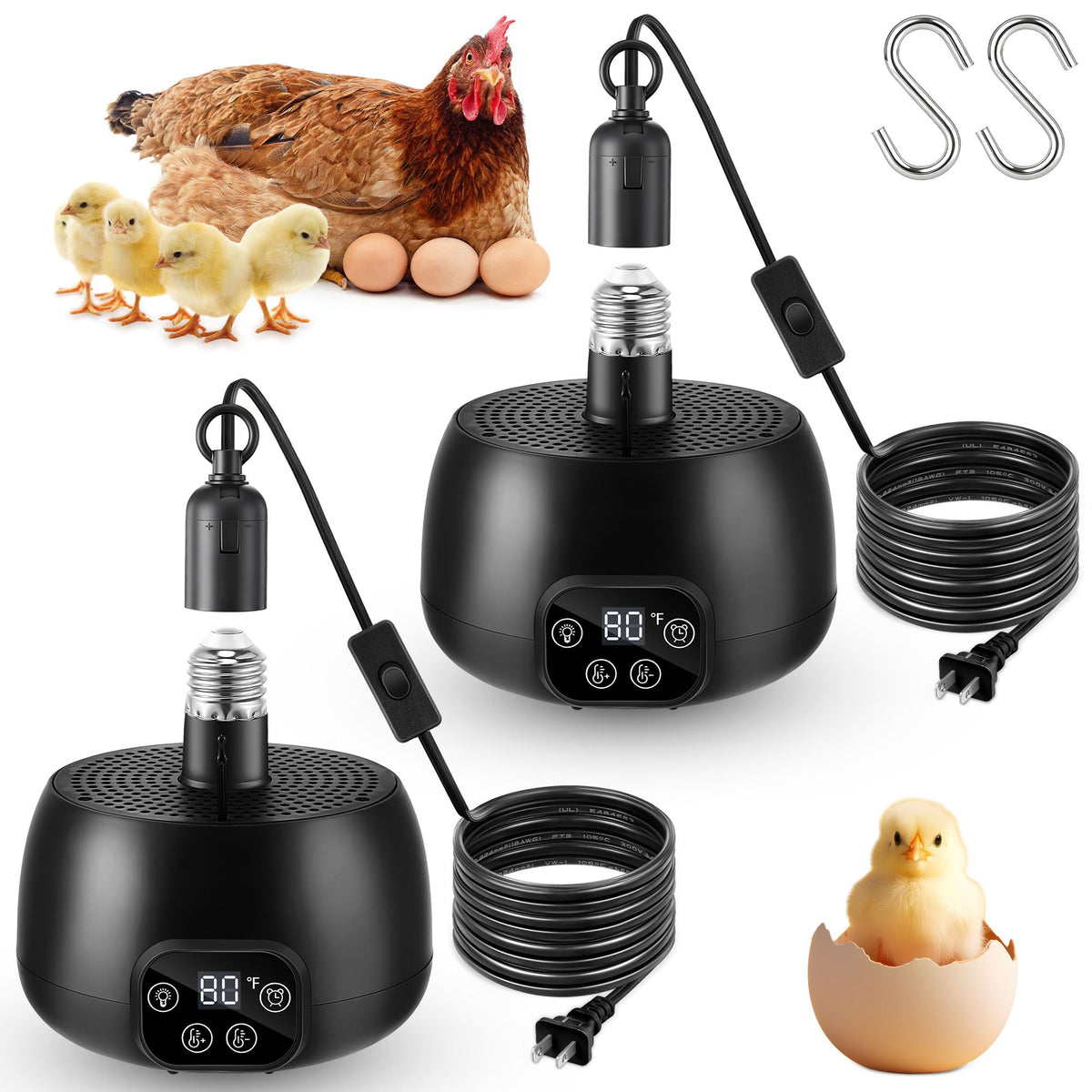 Enhon chicken coop heater with LED lighting glows warmly for year-round comfort in the coop