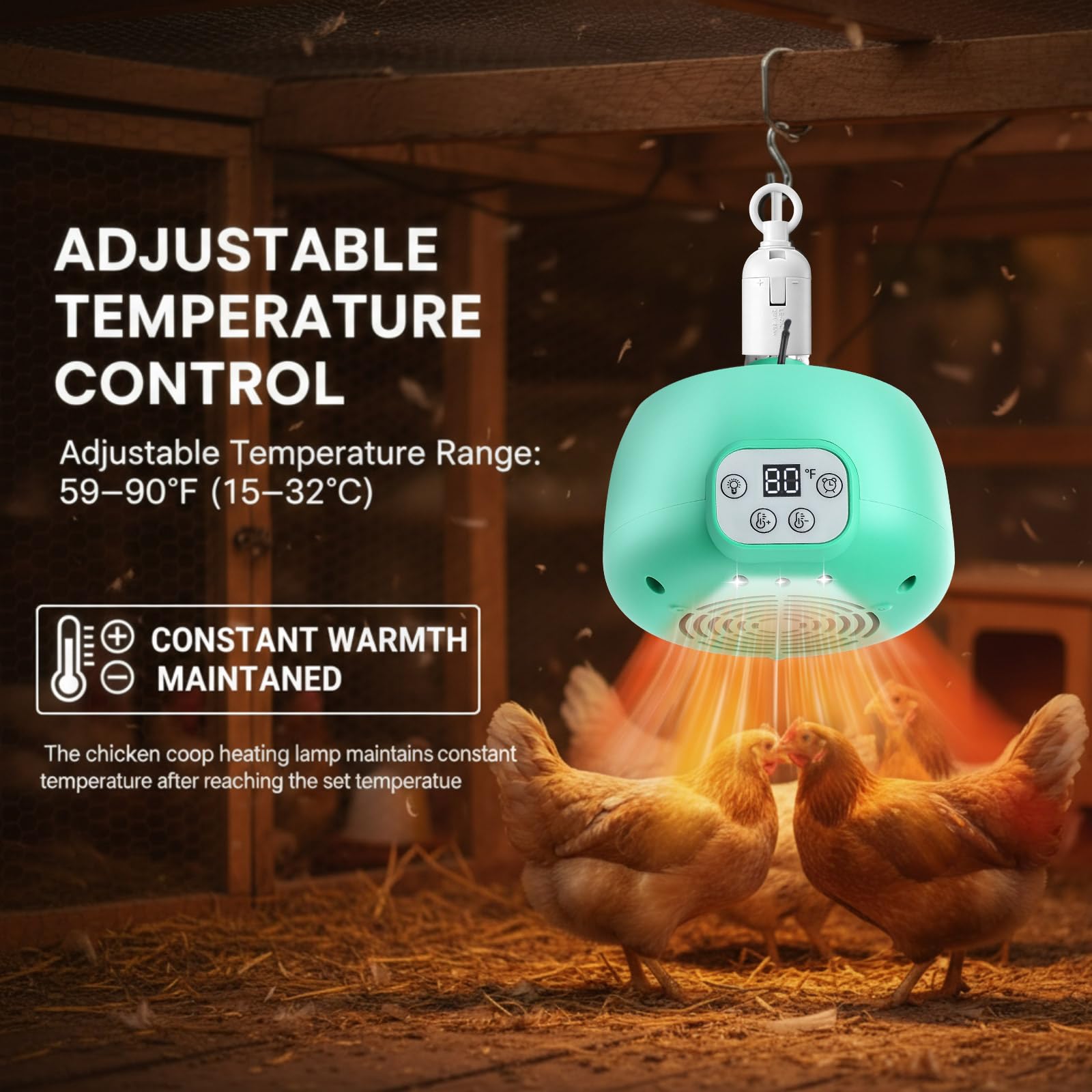 Enhon chicken coop heater timer display highlights easy schedule for daily care
