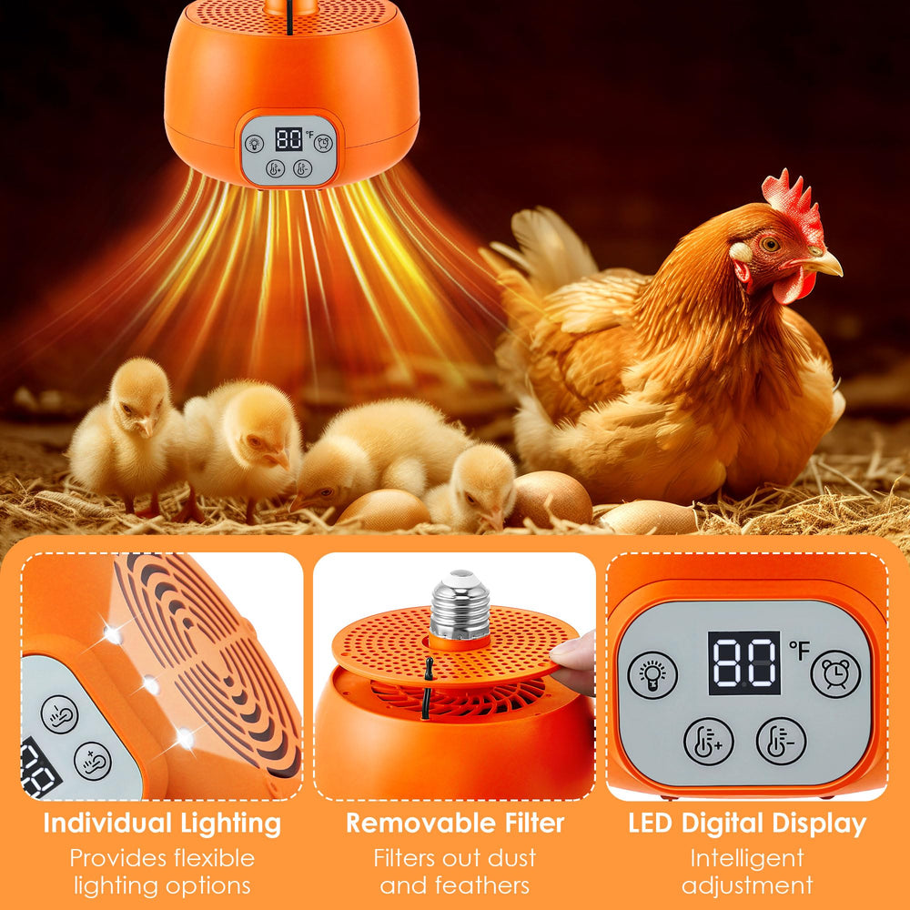 Enhon chicken coop heater timer function showing 2/4/6/8/10/12 hour options.