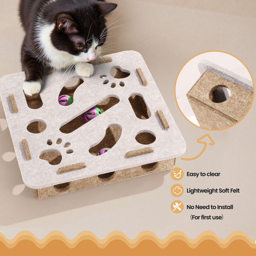 Enioem interactive cat toy puzzle box felt material showcases soft, durable, scratch-resistant fabric.