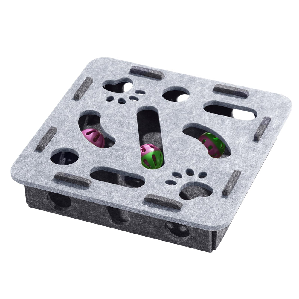 Enioem interactive cat toy puzzle box setup invites indoor cats to explore and chase.