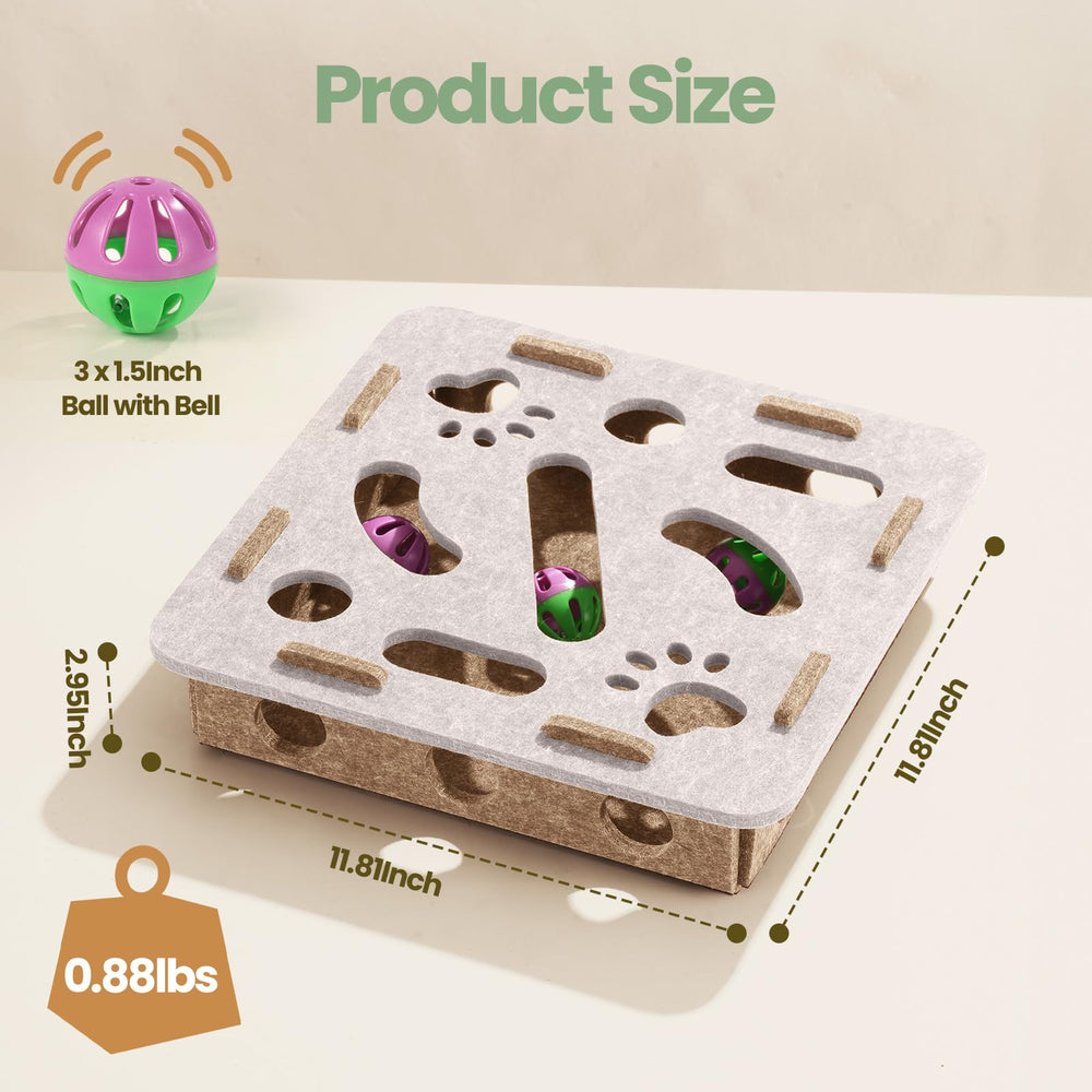 Enioem interactive cat toy puzzle box track layout emphasizes chase and hunt stimulation.