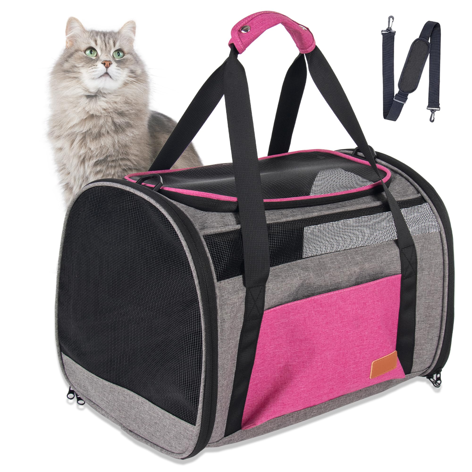 Eniosvar large cat carrier soft-sided mesh frame pink for comfortable travel