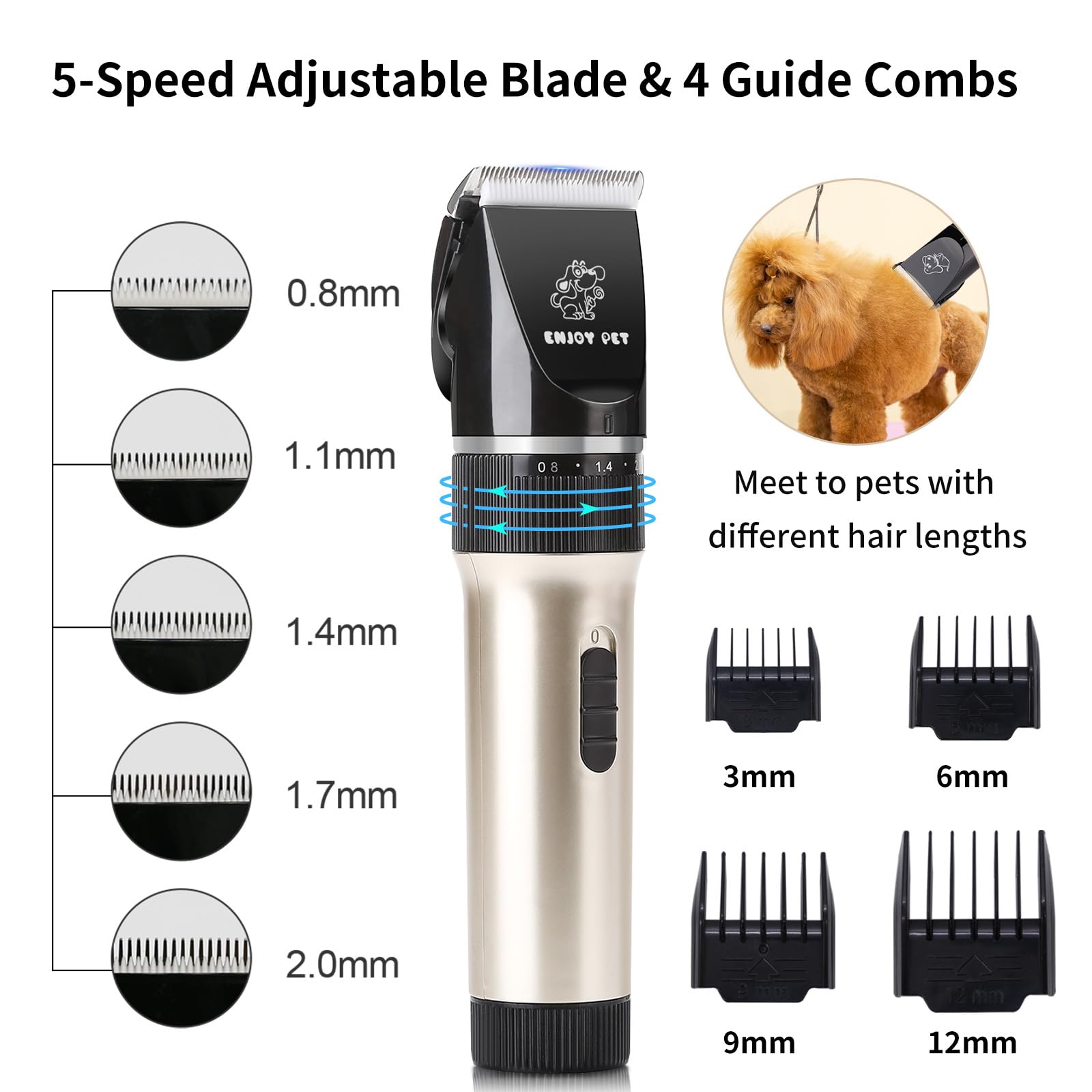 ENJOY PET 5-speed head with 0.8-2mm length options.