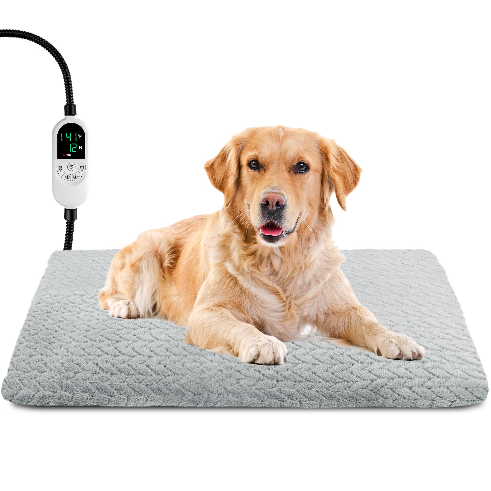 Enjoy Pet heating pad showing 12-level timer and adjustable warmth for tailored comfort.
