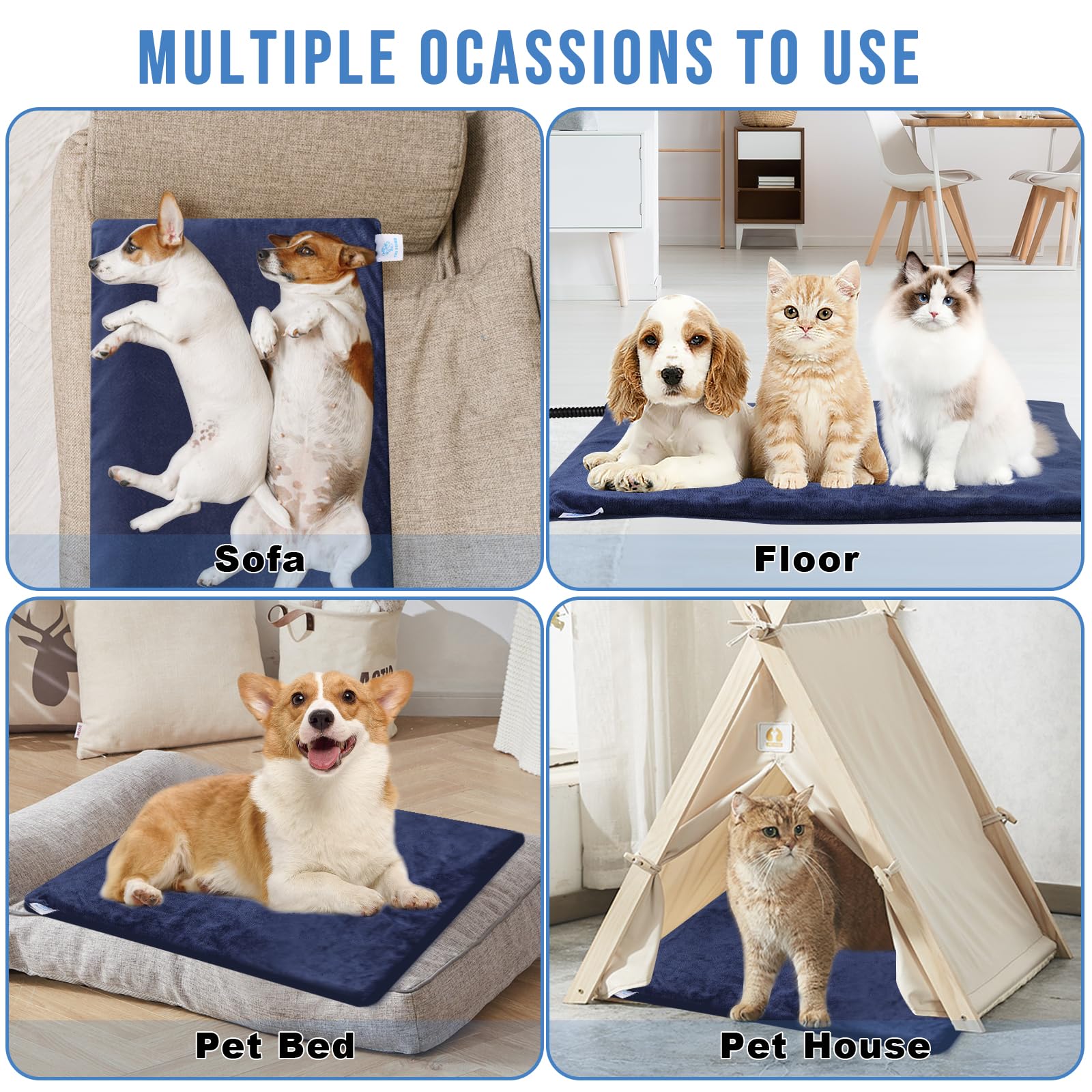 ENJOY PET Pet Heating Pad dual-ended cord supports indoor-outdoor flexibility.