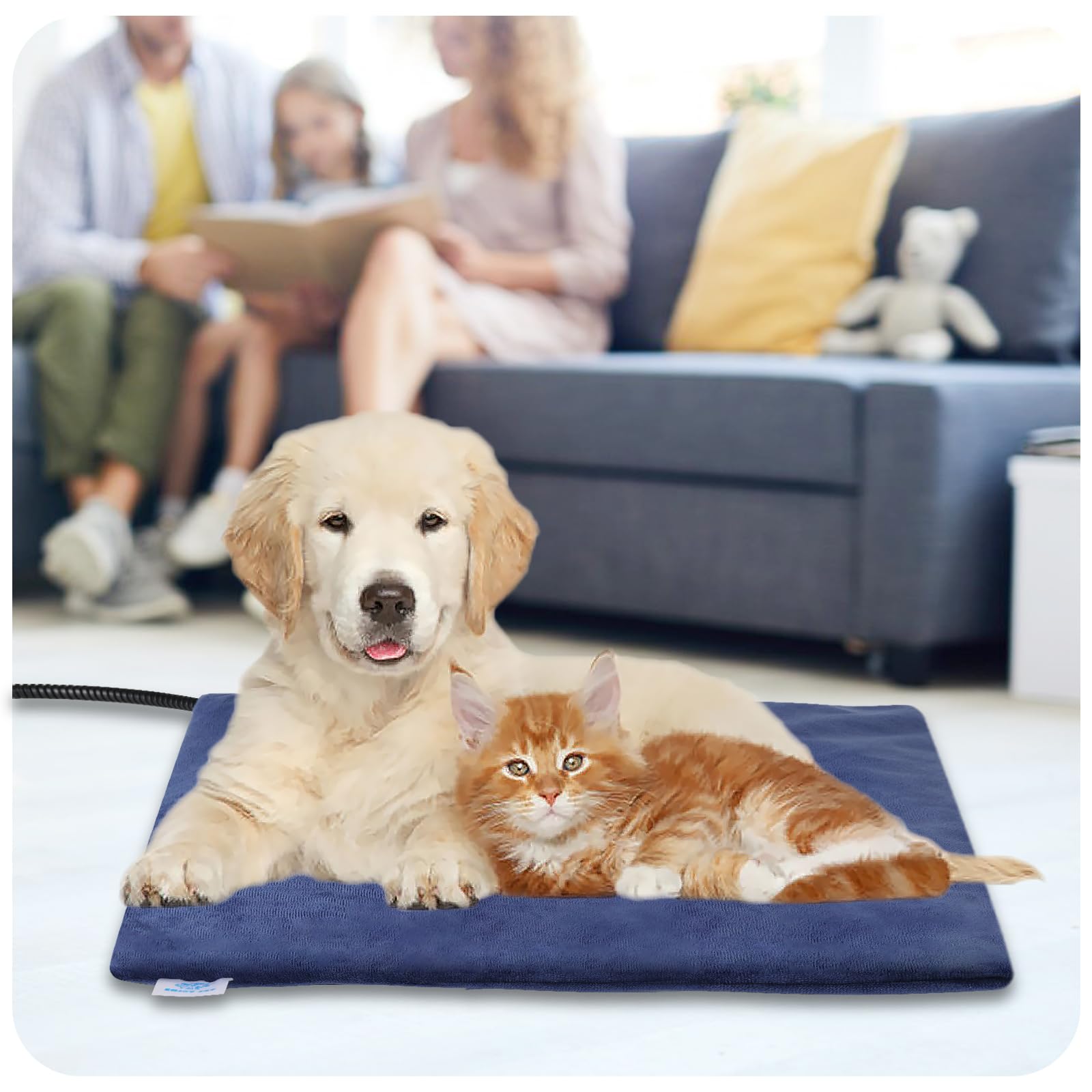 ENJOY PET Pet Heating Pad in-use scene shows cozy warmth for dogs and cats.