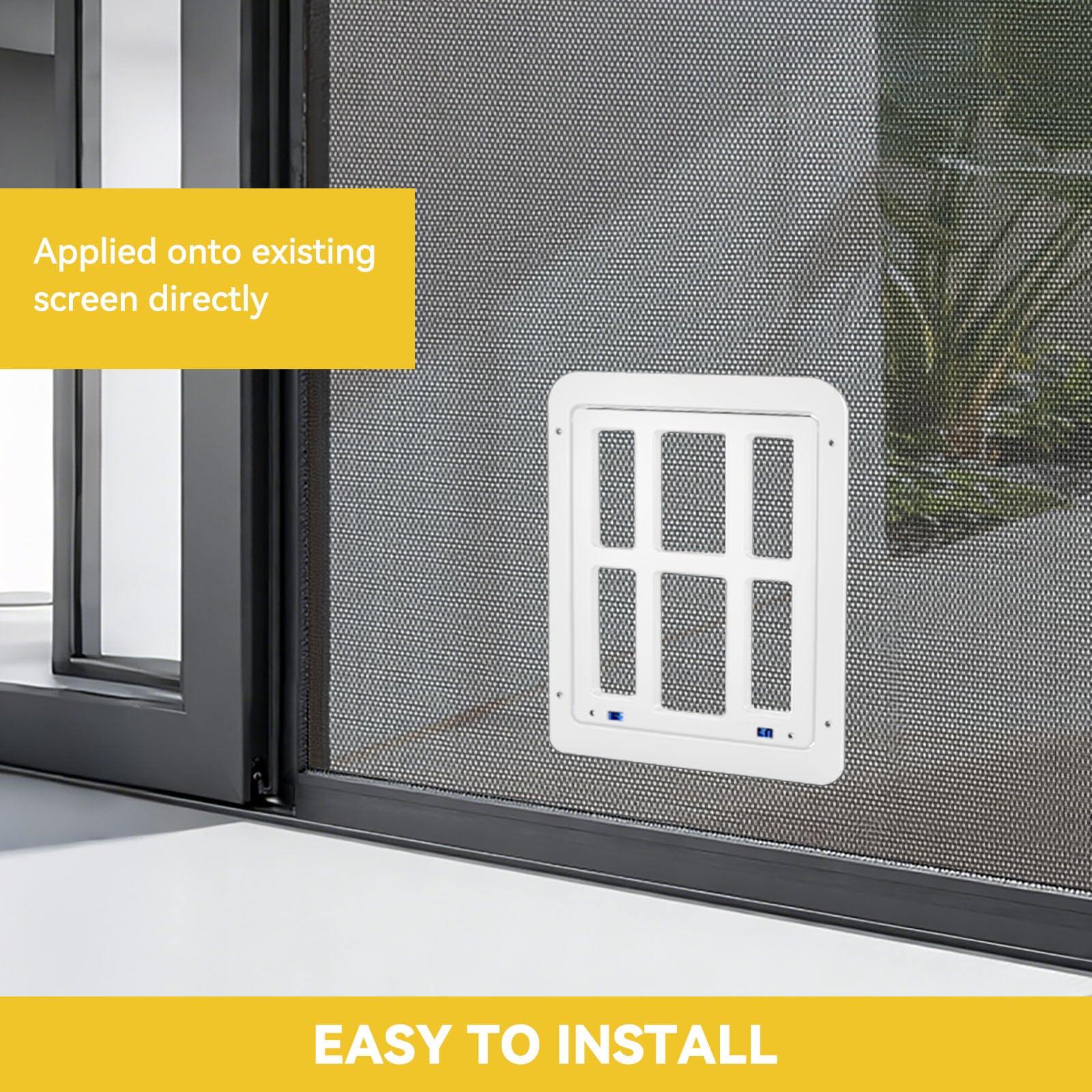 Enjoying dog door installation process with tools and frame.