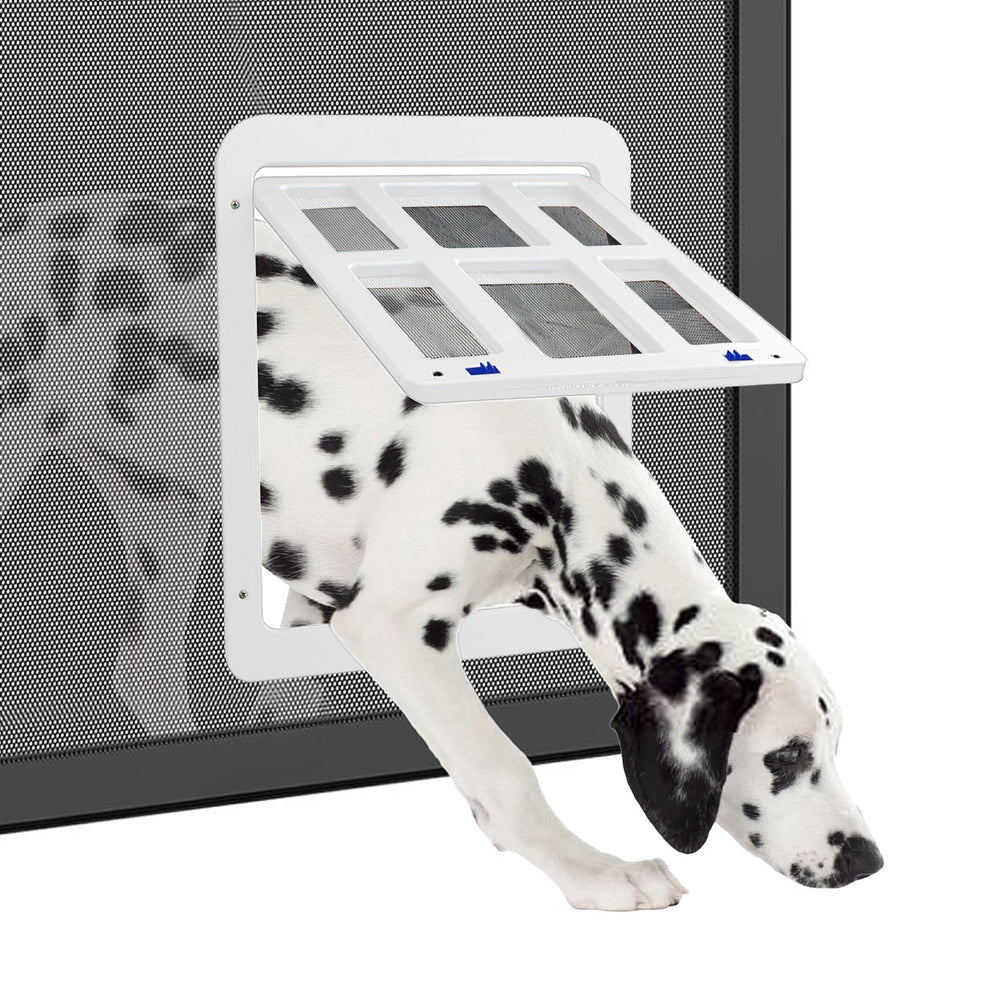 Enjoying dog door screen-door front view highlighting easy pet access.