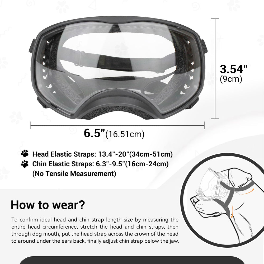 Enjoying Clear Dog Goggles show adjustable straps for secure fit on medium to large breeds.