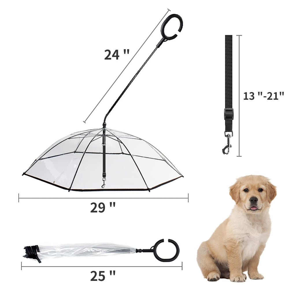 Enjoying dog umbrella built-in cord provides secure, hands-free control.