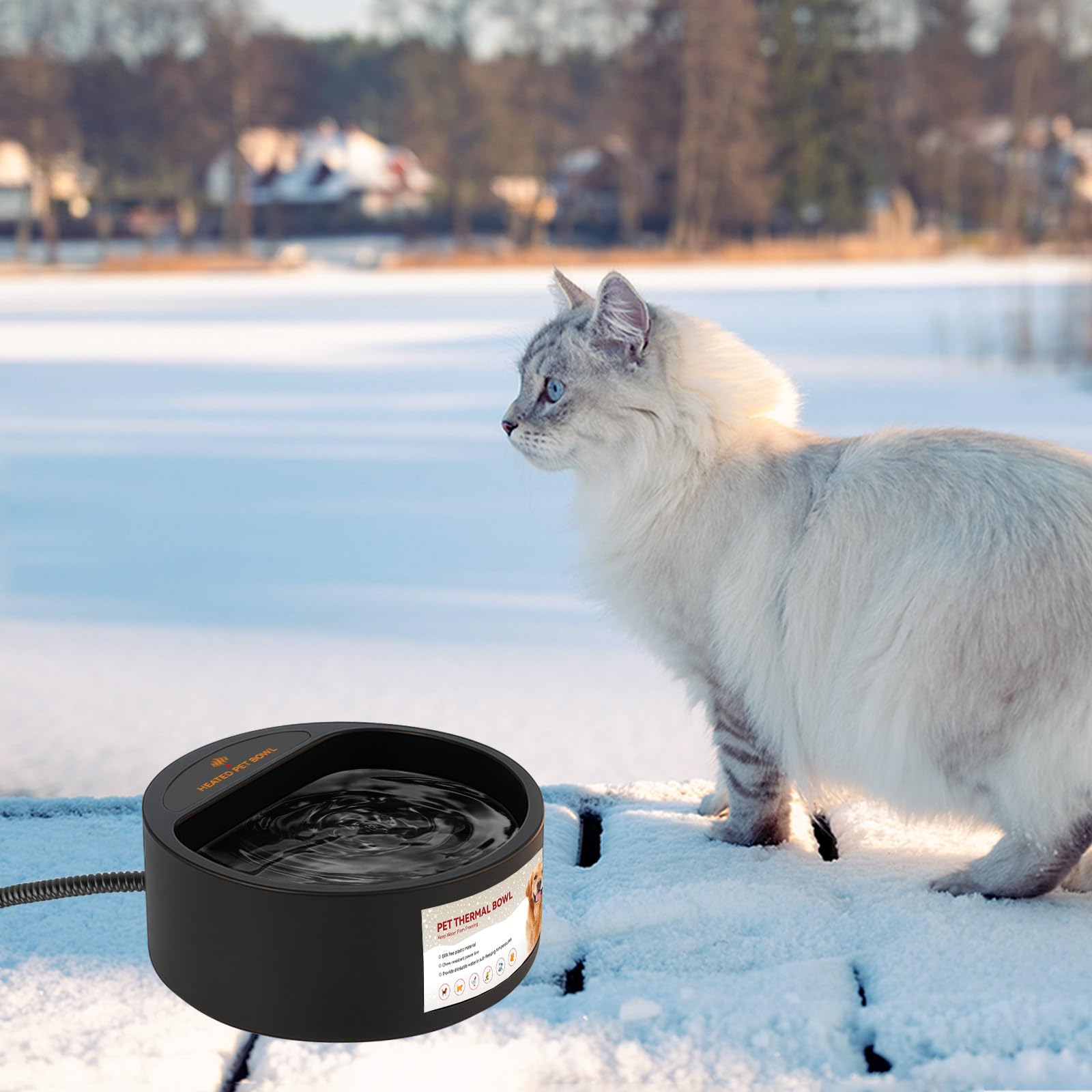 Enjoying heated water bowl displays indicator light when active