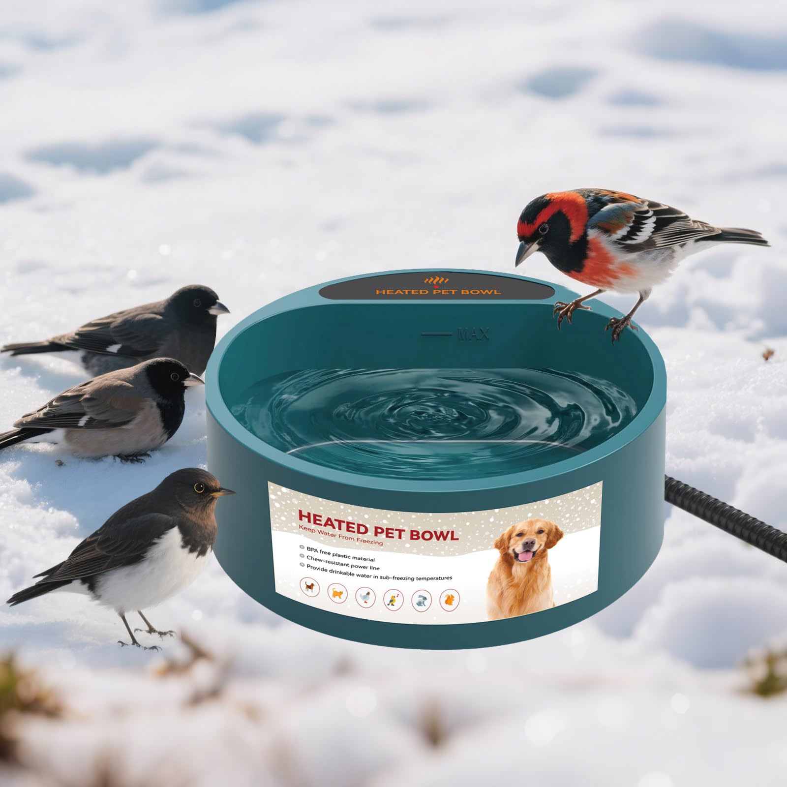 Enjoying heated pet bowl suits dogs, cats, chickens, birds, rabbits