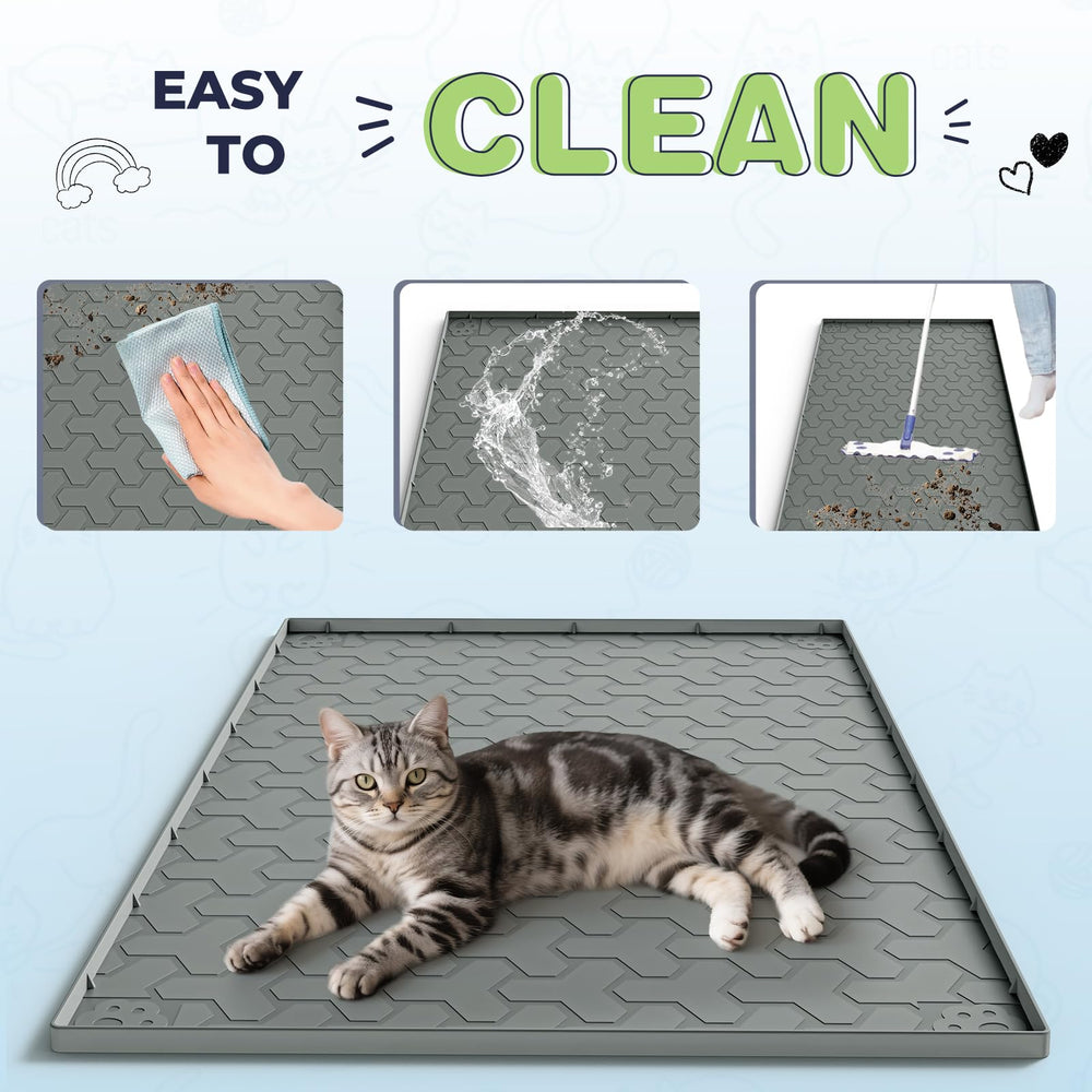 ENNHJD silicone cat litter mat cleaning-demos show easy scoop and wipe clean.