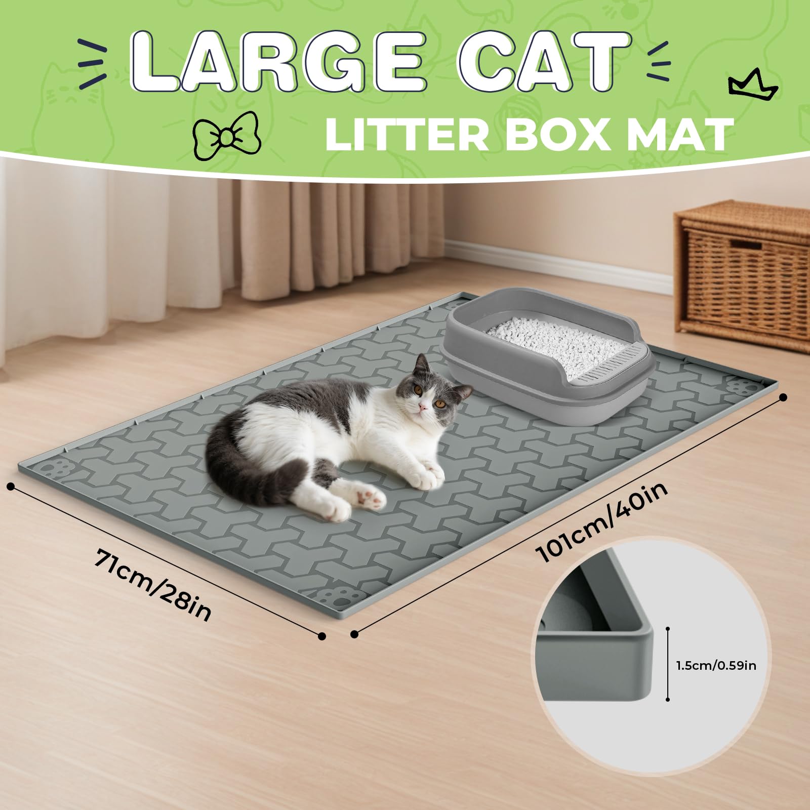 ENNHJD silicone cat litter mat multi-use feeding closeup implies versatile pet-use helper.