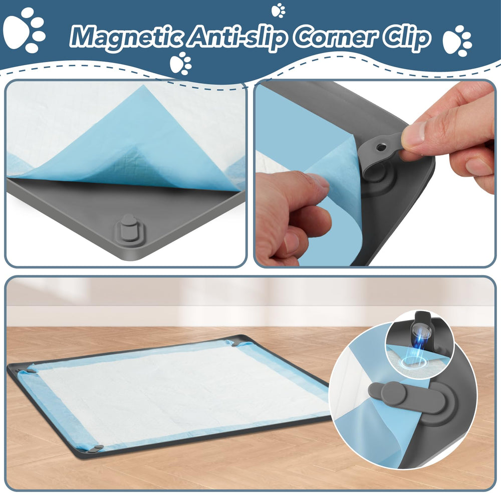Enskatec Pee Pad Holder raised edge contains messes and spills.